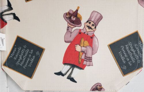 SET OF 2 SAME LINEN FABRIC PLACEMATS 12"x18" FAT CHEF WITH TRAY & MENU BOARD, BH - Picture 3 of 13