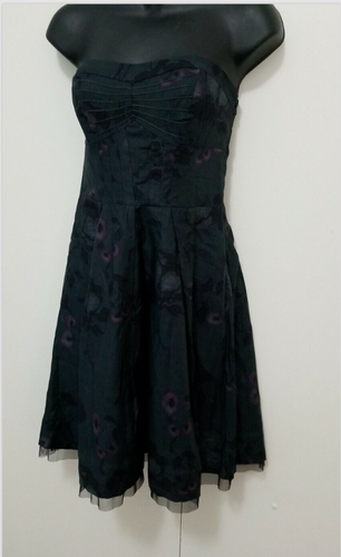 AEO American Eagle Fit Flare Dress Size 4 Green Floral Strapless Pleated Zip Up - Picture 3 of 9