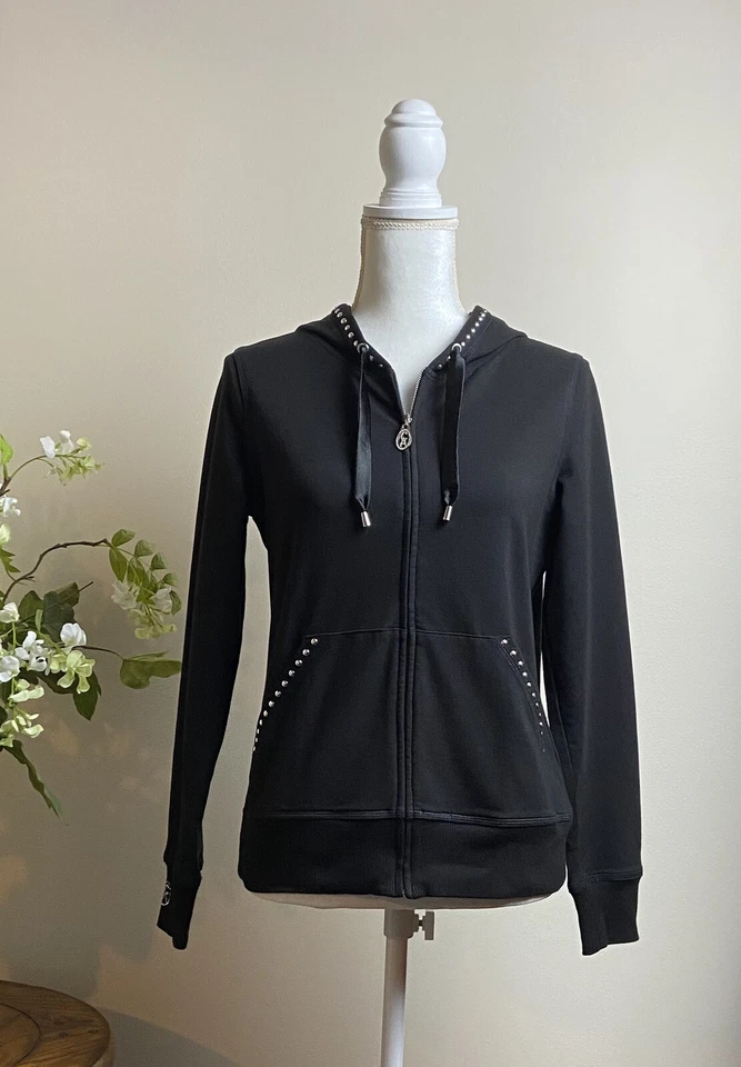 NUEVO SIN ETIQUETAS $120 Sm Christine Alexander Sudadera con Capucha Negra SWAROVSKI Cruz de Cristal Foto 2 de 4