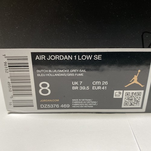 Nike AIR JORDAN 1 LOW SE 'TOKYO 96 VINTAGE' DUTCH BLUE SMOKE GREY Sz Us 8 Uk 7 - Picture 10 of 10