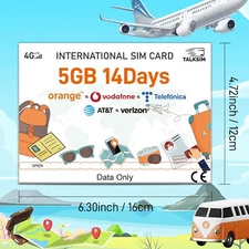 TALKSIM 4G LTE Global SIM - 10GB 14Days Coverage in 51 Countries for Unlocked