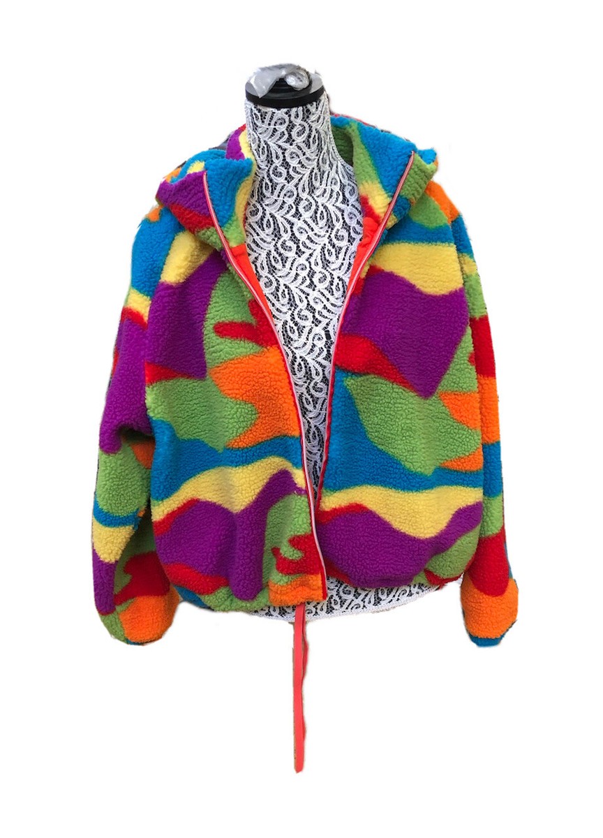 UGG ALL GENDER PRIDE RAINBOW SHERPA FAUX FUR HOODIE JACKET
