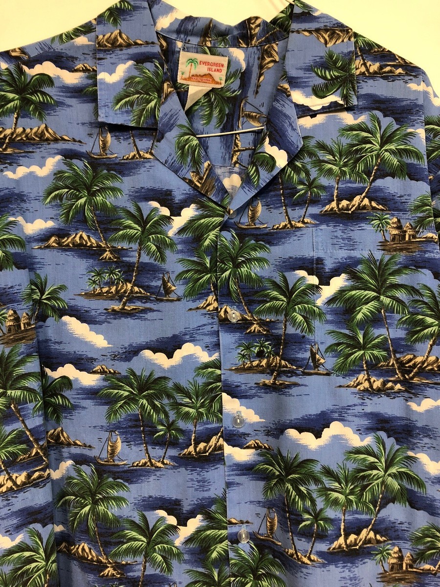 Chemise Hawaïenne Vintage Evergreen Island - Fabriqué à Hawaii, Taille M Probable, Occasion