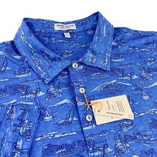 Peter Millar Crown Summer Comfort Performance Vacation Travel Blue Polo Shirt XL