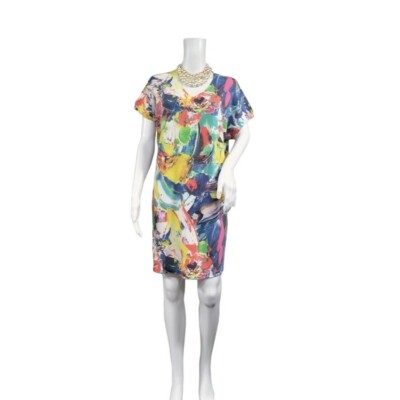 NWT Nally & Millie Short Sleeve Paint Print V-Neck Mini Dress Multicolor Womens
