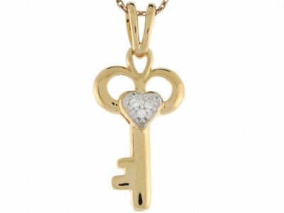 10k Two Toned Real Gold Diamond Accent Key Ladies Slide Charm Pendant