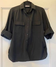 Vintage All Hours Black Shirt Blouse Women's Size S Long Tab Sleeves