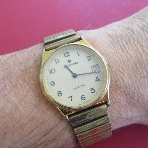 vintage Junghans Quartz 41/7302 mit Datum Herrenarmbanduhr rar mit Flexband