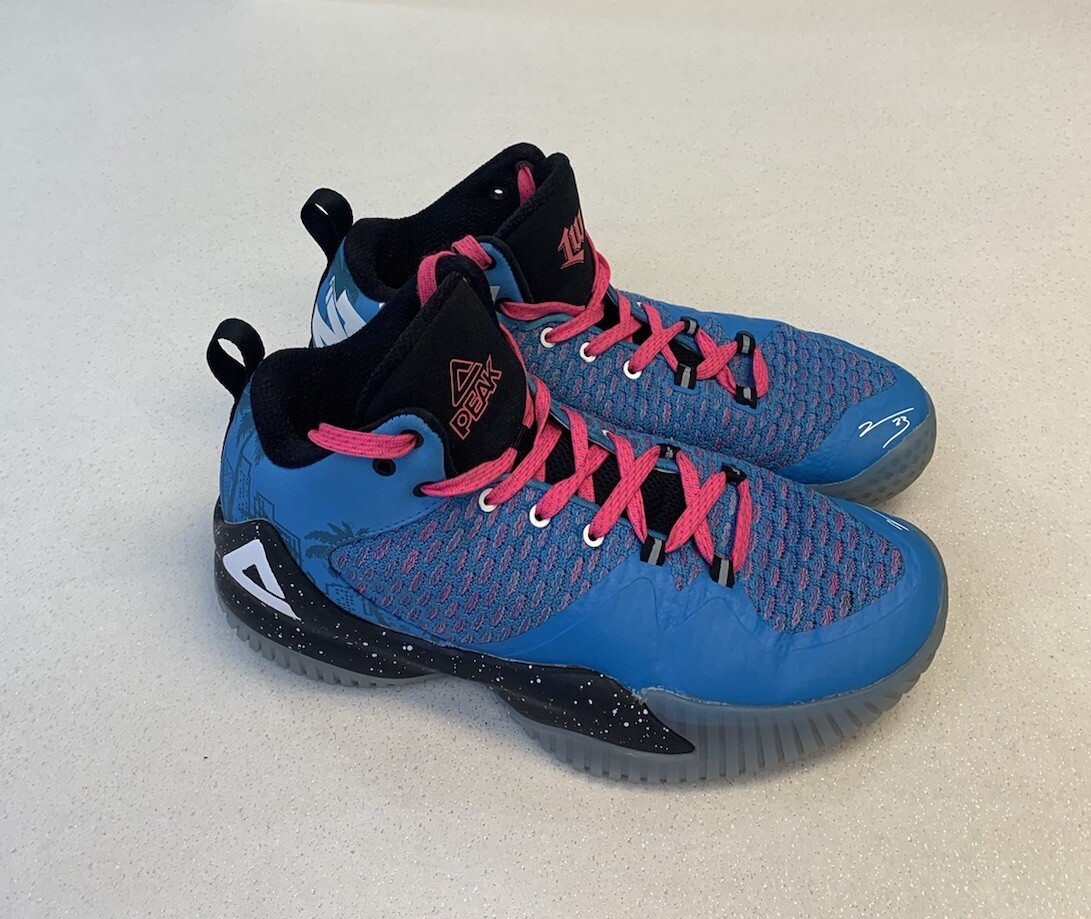 Peak Lou Williams Shoes Mens Athletic Mid Top Blue Pink Basketball NBA  Sports