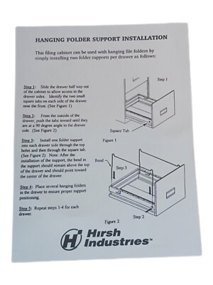 HIRSH INDUSTRIES Hanging Folder Support Installation Owners Guide ...