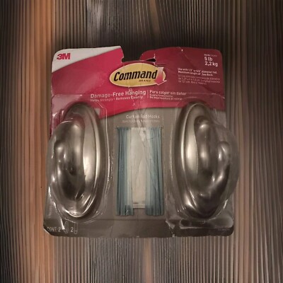 Command Brushed Nickel Curtain Rod Hooks, Hooks, Strips