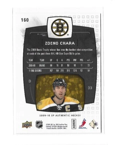 2009-10 SP Authentic #160 Zdeno Chara ESS 0793/1999 NMMT - Image 2 of 2