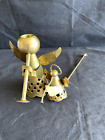 Brass 5" Angel Taper Candle Holder With Trumpet & 10" angel candle snuffer