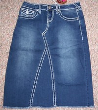 ESTEEZ Blue Denim A-Line 25" Long Mid-Calf Skirt Thick Stitching Size 2 NWT