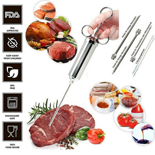 1 set Stainless Steel Meat Injector Syringe w/ 3 Marinade Needles for BBQ Grill - Picture 2 of 8