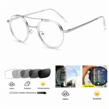 Men Women Retro Pilot Alloy Vintage Transition Photochromic Reading Glasses