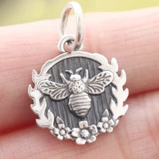 Honeybee Bee Pendant Charm 925 Sterling Silver Insect Blossom Flower F Necklace