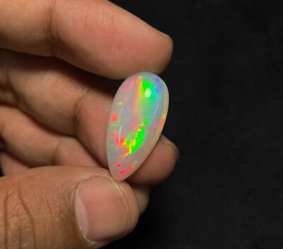 Natural Multi Fire Ethiopian Opal Pear Cabochon Loose Gemstone 12*25 MM 12 CT