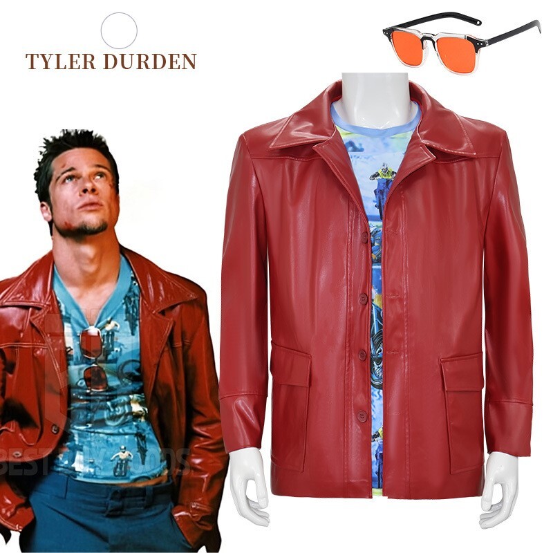 Fight Club Tyler Durden Cosplay Costume Brad Biker Leather Jacket Shirt  Glasses | eBay