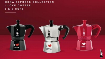 Bialetti Moka Express ILC - I love Moka Herdkanne Aluminium ver. Farben & Größen