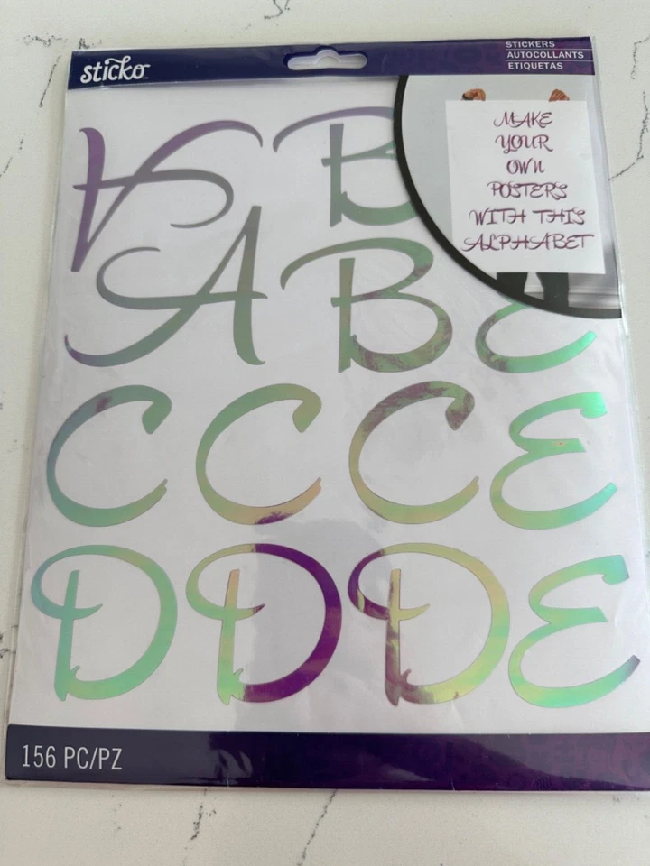 Sticko Autocollant STI Iridiscente Lavanda Hipster Script Lg ABC Letras 156 piezas Foto 3 de 4
