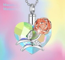 New Love Rose Heart Blue Cremation Urn Keepsake Ashes Memorial Necklace