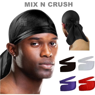 Men's Durag Du-rag Bandana Sports Scarf Head Rap Tie Down Band Biker Black - Foto 8