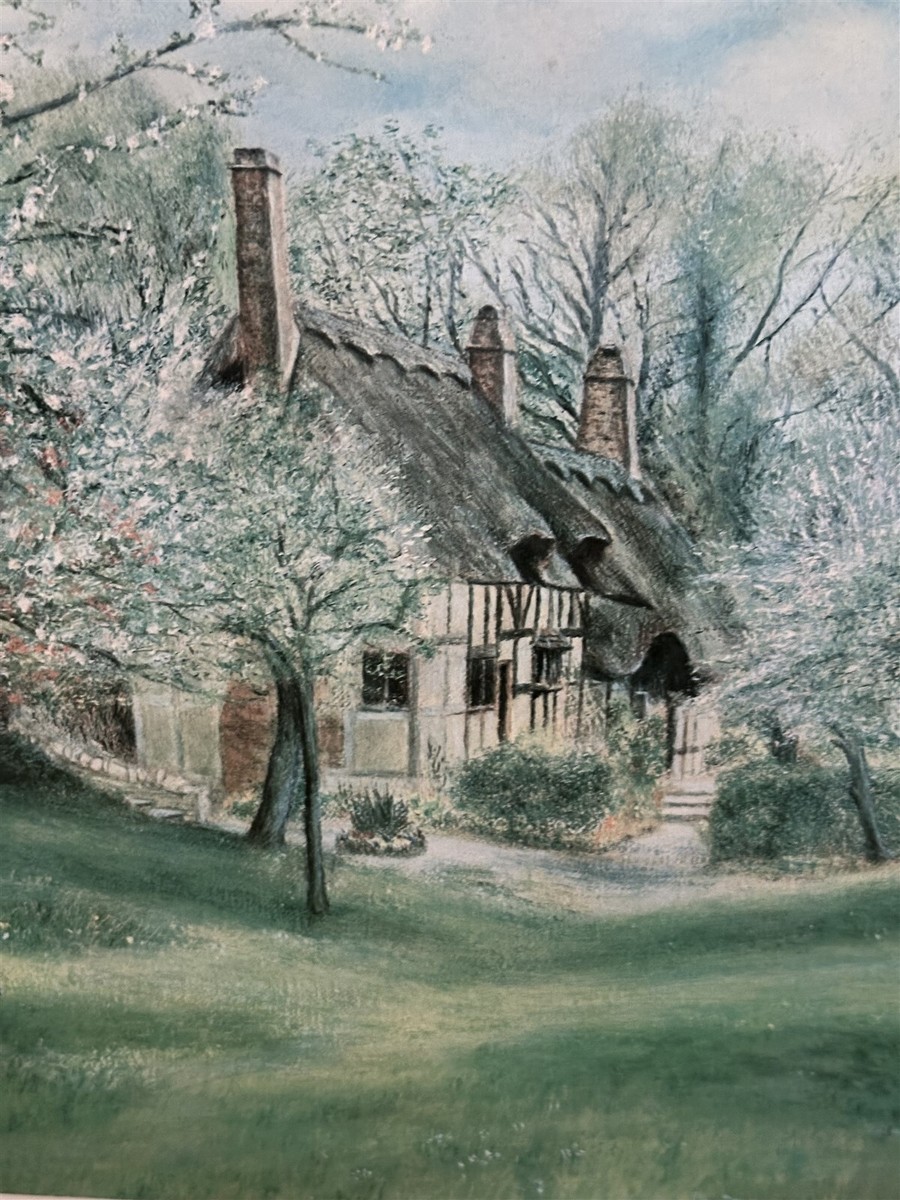 John Burt Signed Print Anne Hathaway's Cottage 1976 Framed