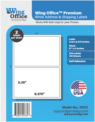 200 Premium - SHIPPING LABELS - WING OFFICE  - Self Adhesive - 5 4'' x 8 3/8''  
