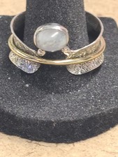 Wide Band Sterling Silver Moonstone Ring Size 14