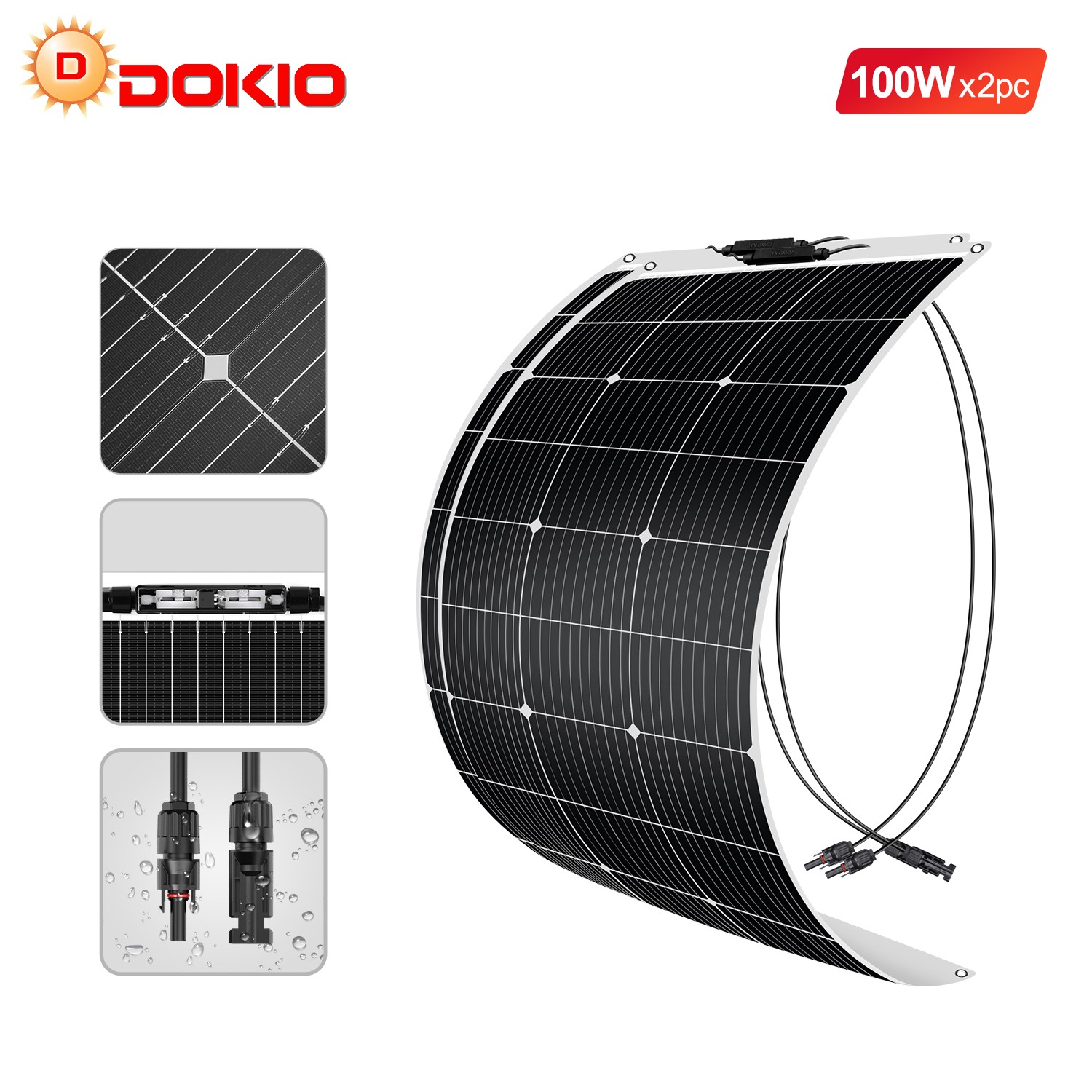 Dokio 200W 18V Portable Bendable Flexible Solar Panel RV Off-Grid Rooftop Garden