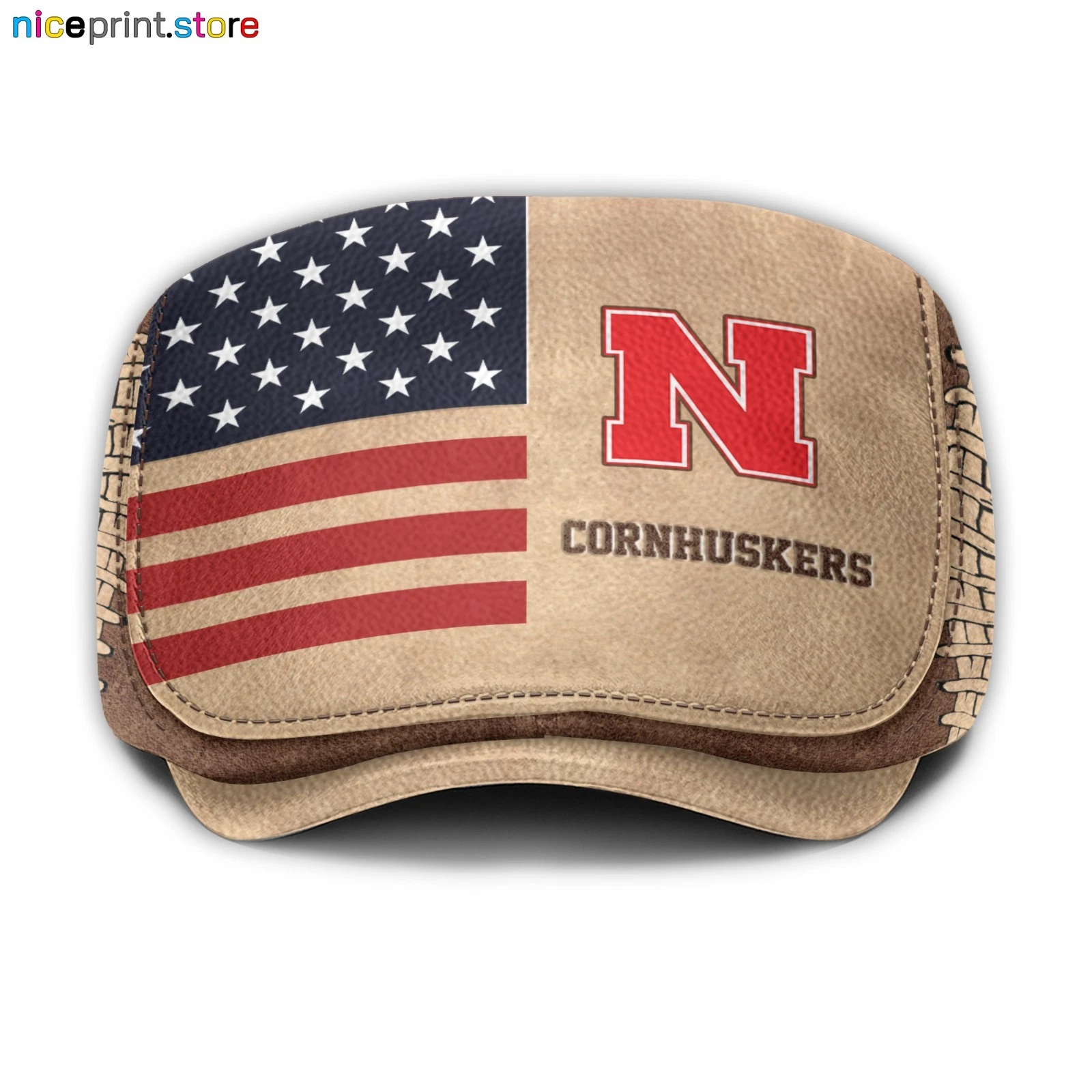Leather Cap Nebraska Team Cornhuskers Jeff Cap NCAA Driver Cap NCAA Flat Cap