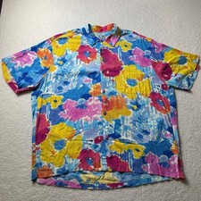Vintage Jams World Floral Splash Multi Color Hawaiian Button Up Shirt Size XL