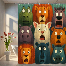 Funny Animal Shower Curtain for Kids - Colorful Cartoon Design