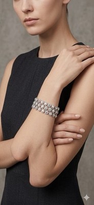$125 Givenchy silver tone crystal row magnetic flex bracelet 128E