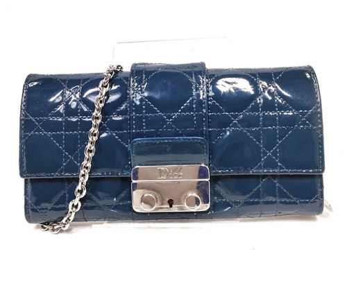 Christian Dior Cannage Shoulder Bag Navy Blue Patent leather 