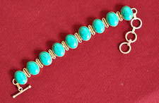 Sterling Silver Turquoise Bracelet 9 Oval Cabochons, 3 Ring Adjustable, 28 g