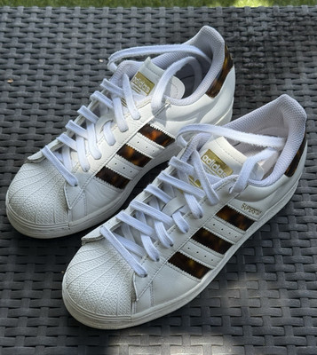 Women s Adidas Superstar  Tortoiseshell  & Gold Low Top White Sneakers