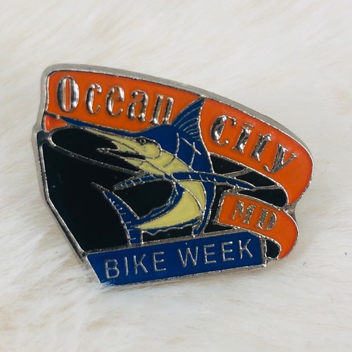 Ocean City Maryland Bike Week Souvenir Enamel Lapel Pin w/ Blue Marlin