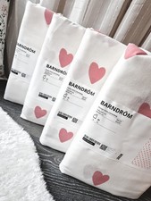 IKEA BARNDRÖM 4x Bettwäsche rosa Herzen Ostern Baumwolle Bio 140x200 Kissen 80
