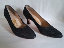 Vintage Salvatore Ferragamo Size 6 Black Diamond Pattern Suede High Heel Pumps