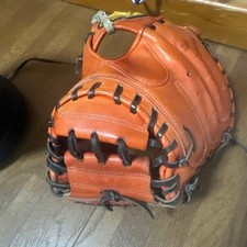 Mizuno Hardball Glove Orange Genuine Leather Baseball Used From Japan