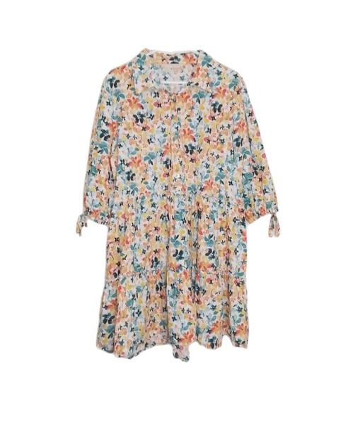 Eclect Ladies 3/4 Sleeve Tiered Dress Floral Cotton Shirt Dress XL VGC