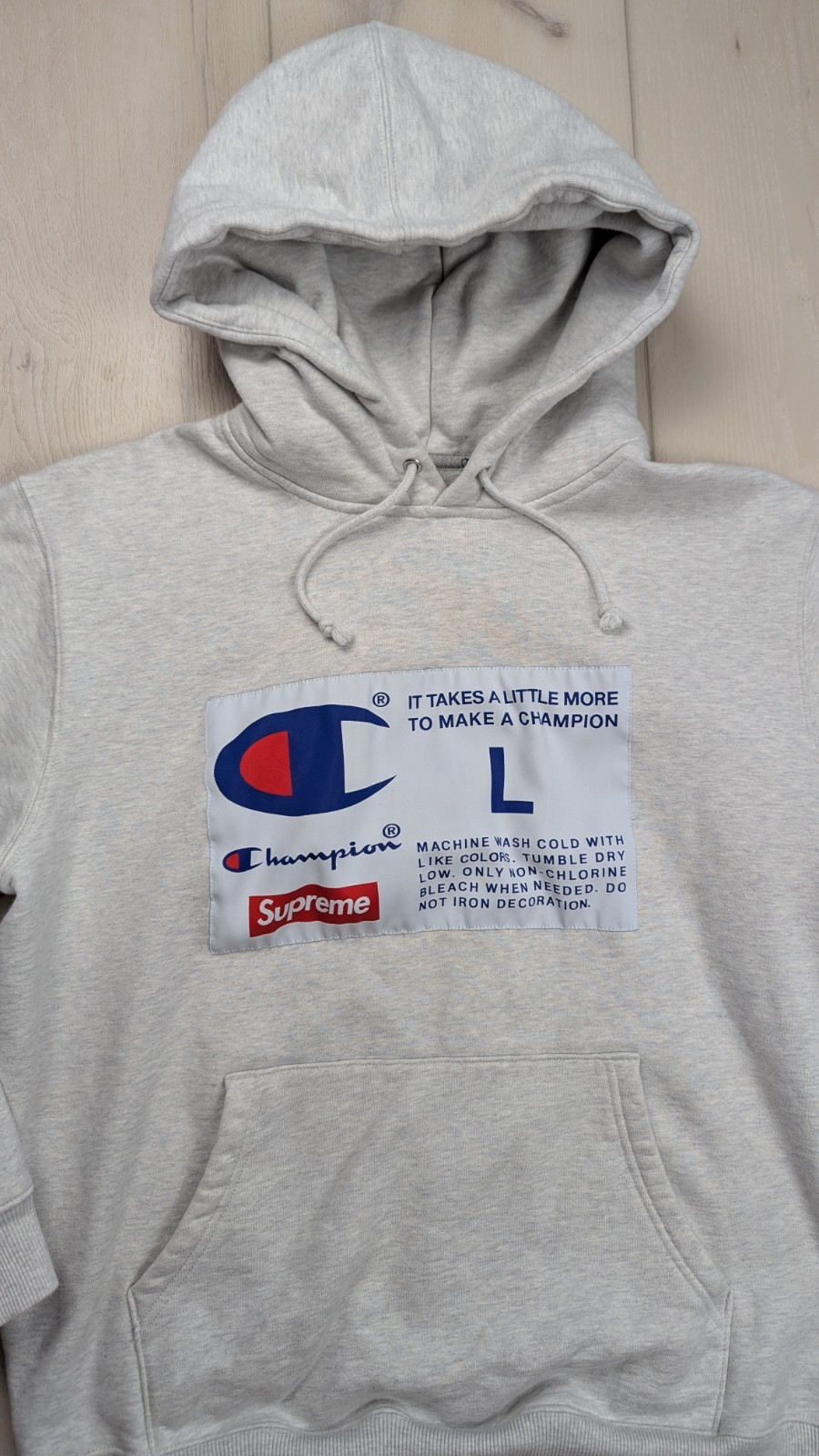 Supreme x Champion Label Hooded Hoodie Sweatshirt Mens L Light Gray Streetwear thumbnail 2