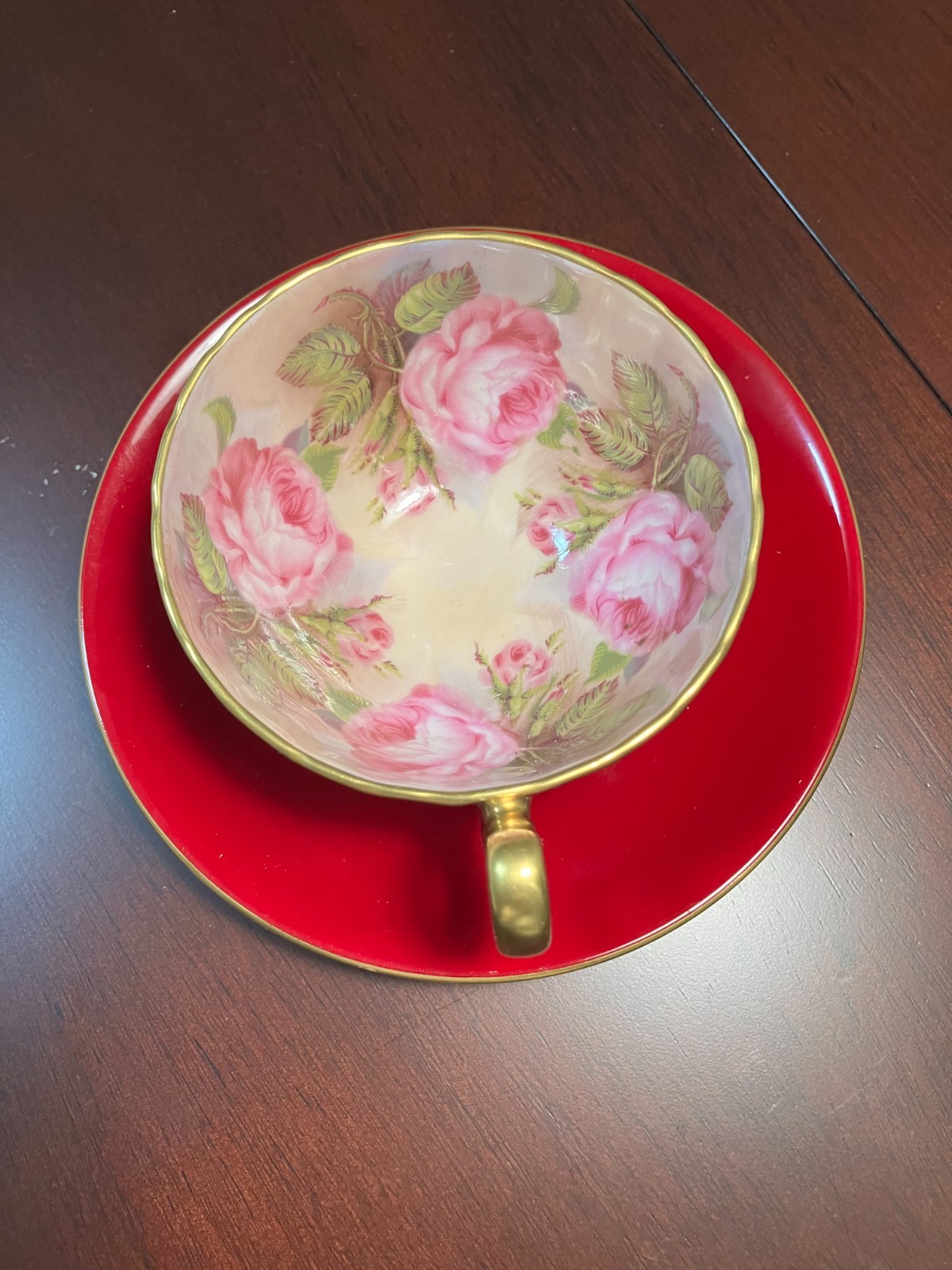 AYNSLEY 4 PINK CABBAGE ROSES DESIGN   - TEA CUP & SAUCER SET