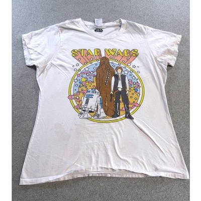 Star Wars Graphic T-Shirt Ladies Large White Good Retro Han Solo Chewbacca R2D2
