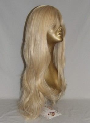 Feshfen 28'' Wavy Synthetic Blonde Hair Wig w/Bangs you cut to length