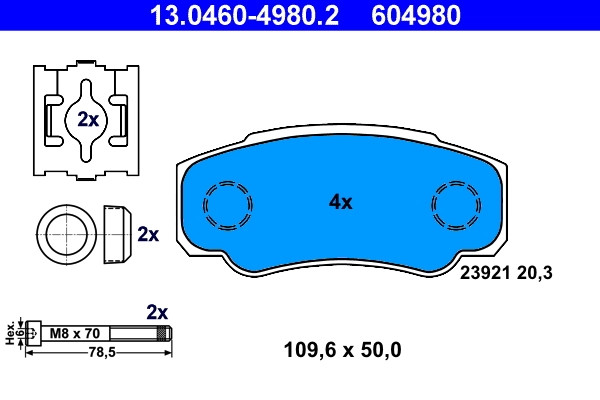 Plaquettes de frein ATE 13.0460-4980.2 pour trajets urbains et disques OE 4252 46