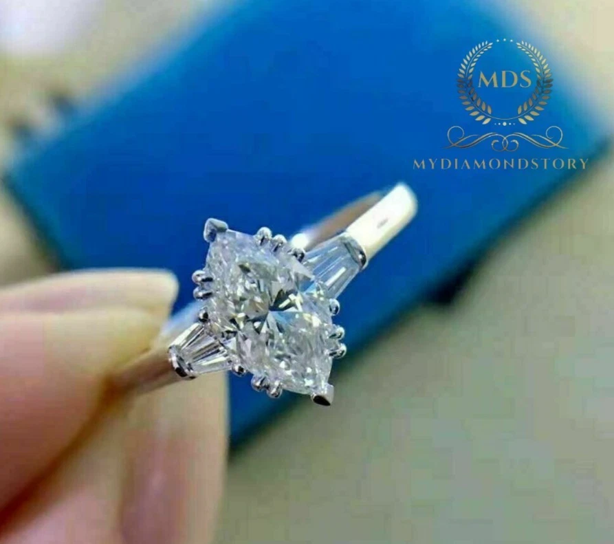 2.50 CT Marquise Cut Moissanite Solitaire Engagement Ring Solid 14K White Gold - Image 2 of 4