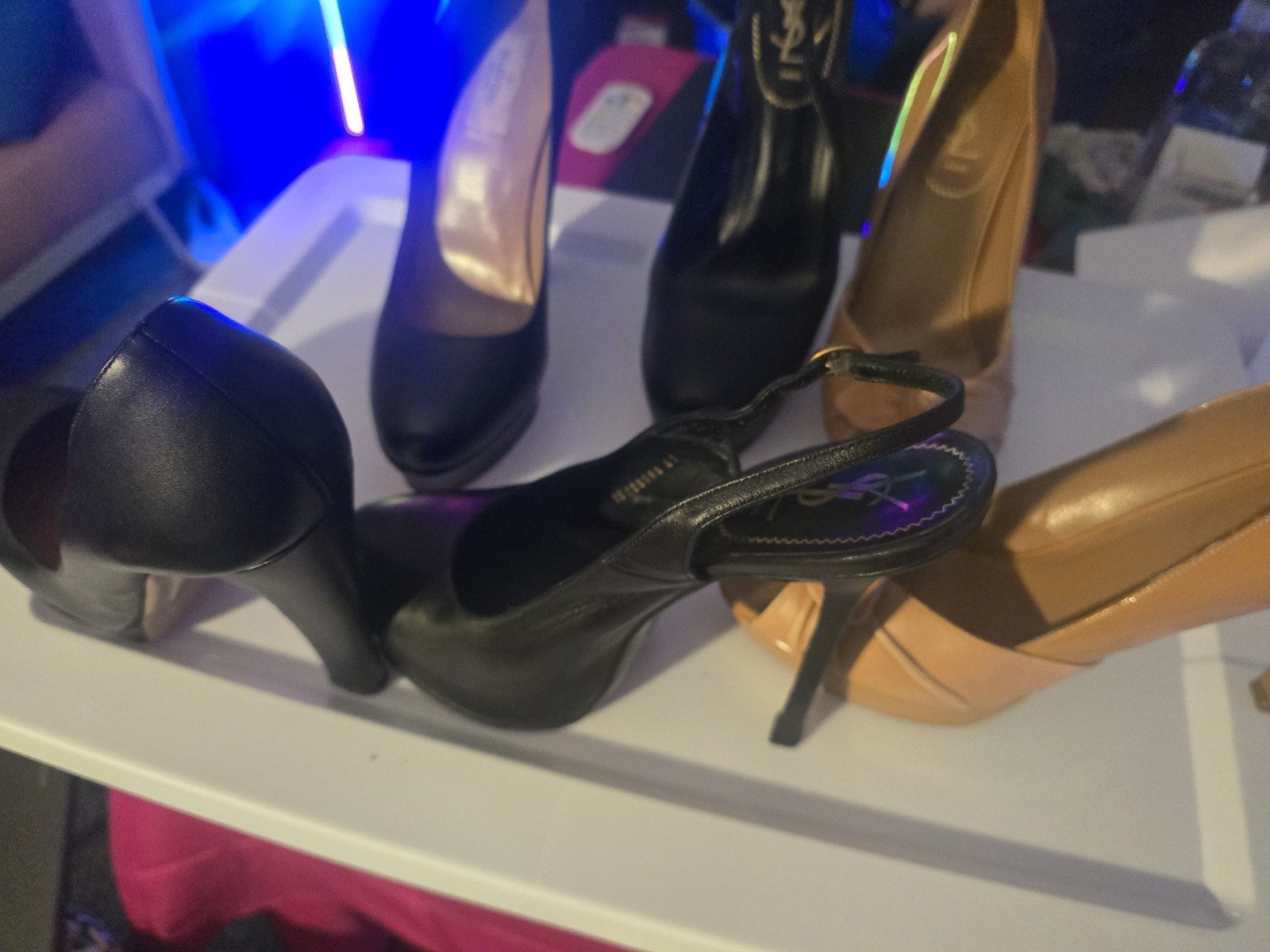 Yves Saint Laurent Valentino Platform Pumps Bow Black Beige Leather authentic thumbnail 2